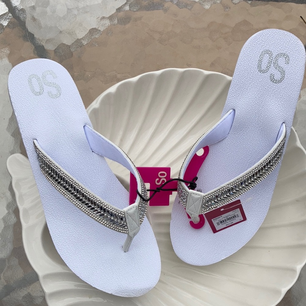 Cute white thongs with bling